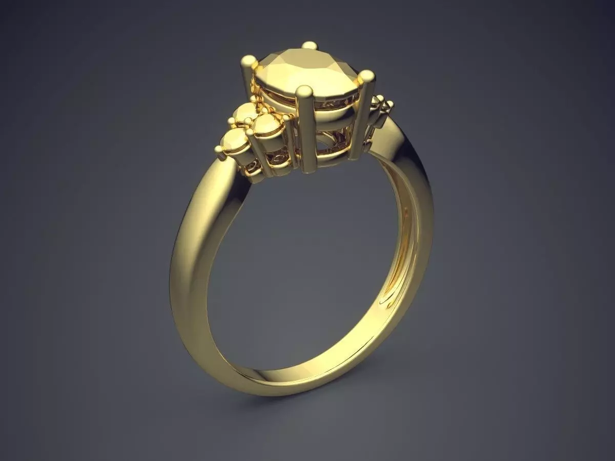  Luxurious Golden Engagement Ring With Gemstones 3D print model_0