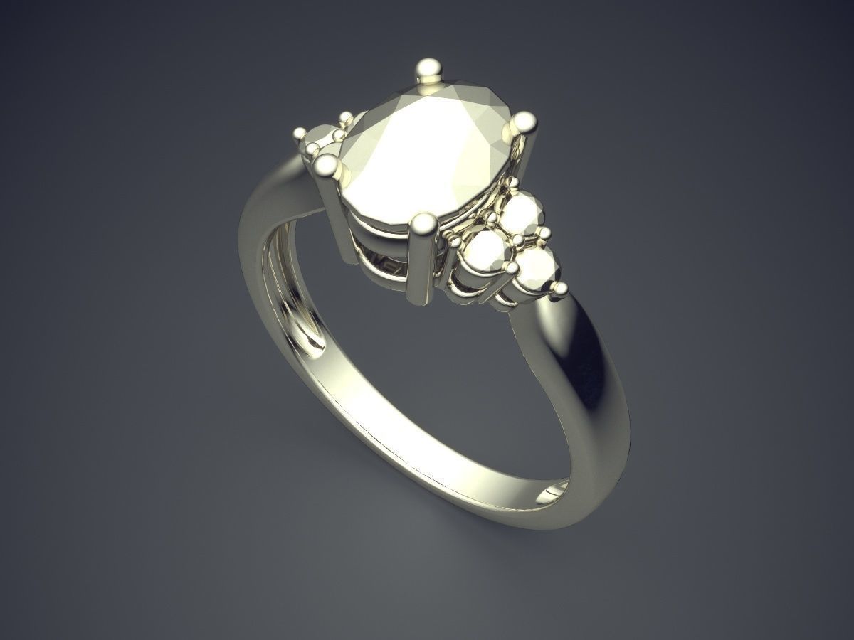  Luxurious Golden Engagement Ring With Gemstones 3D print model_1