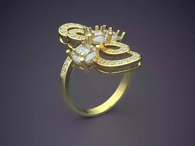 Unique Design Golden Engagement Ring With Diamonds 