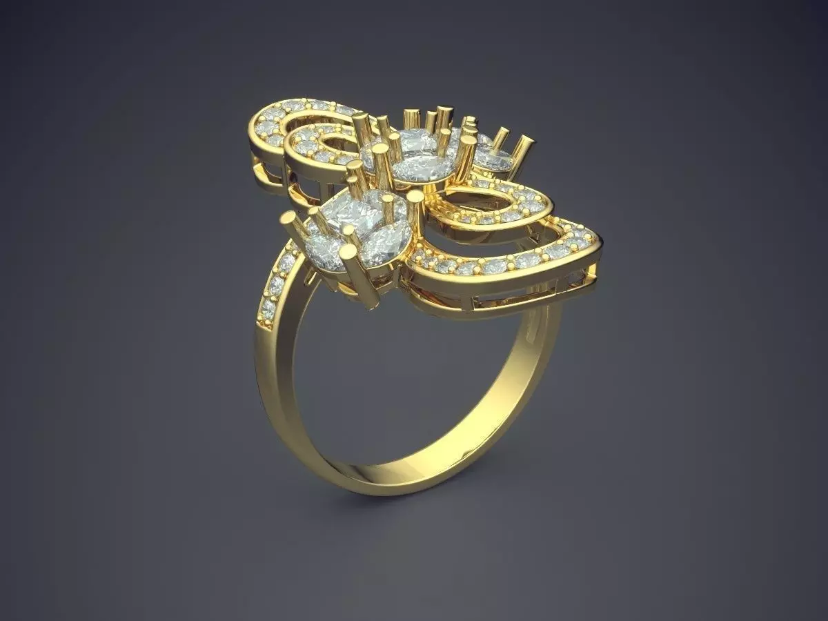 Unique Design Golden Engagement Ring With Diamonds 3D print model