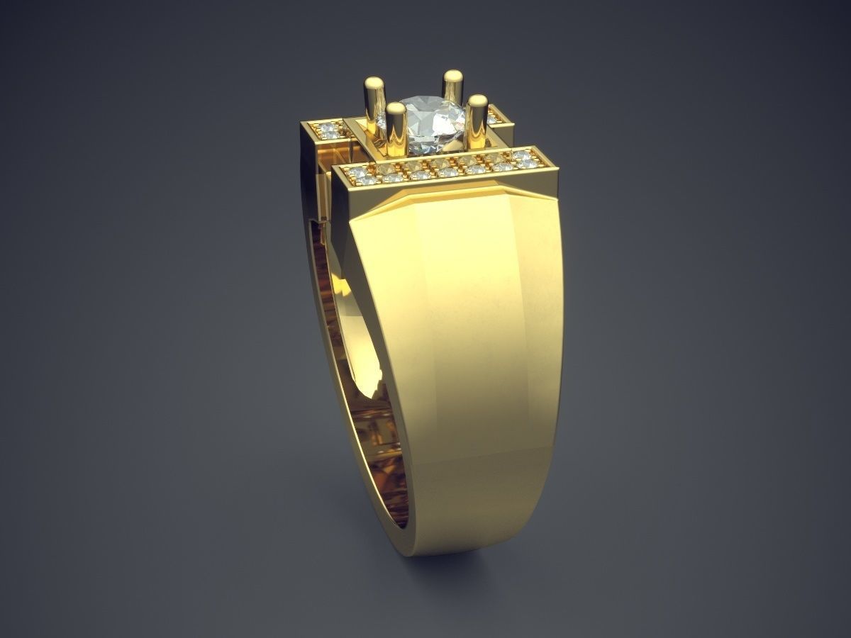 Classic Golden Engagement Ring With Diamonds 3D print model_3