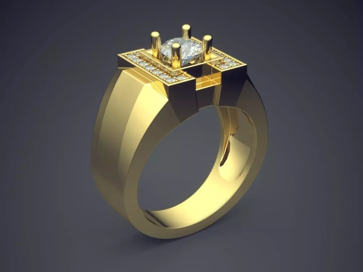 Classic Golden Engagement Ring With Diamonds 3D print model_0
