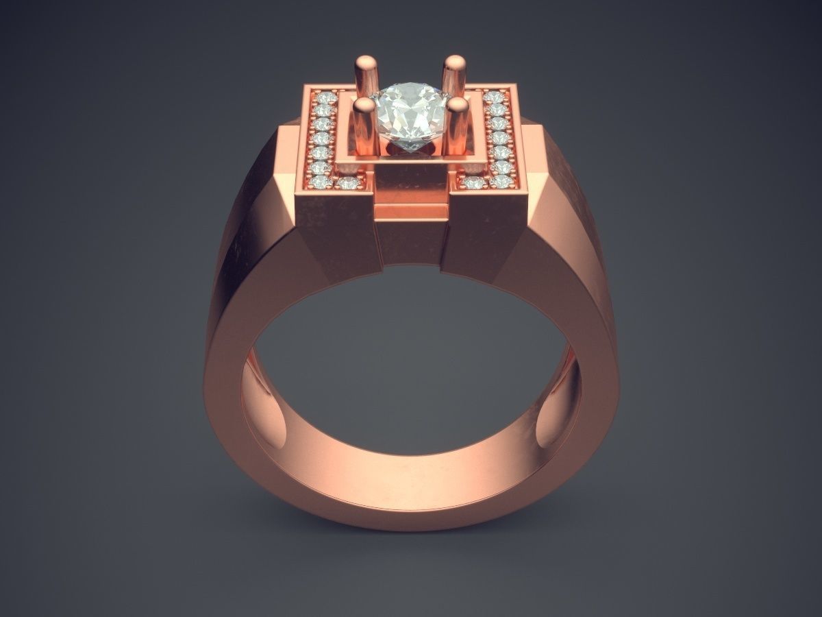 Classic Golden Engagement Ring With Diamonds 3D print model_2
