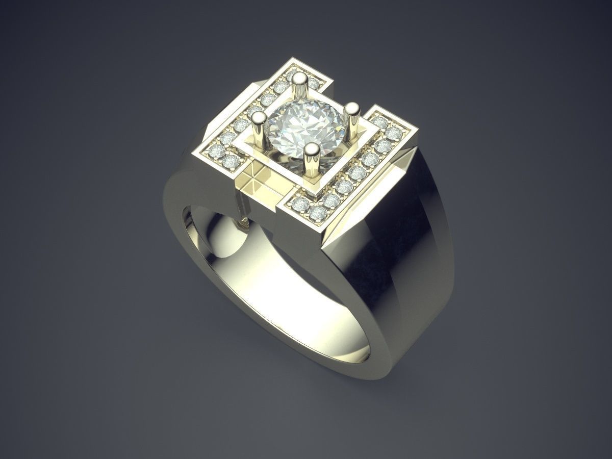 Classic Golden Engagement Ring With Diamonds 3D print model_1