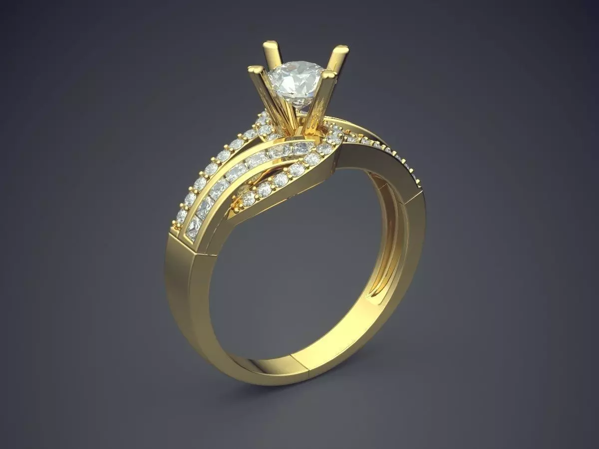 Fancy Golden Engagement Ring With Diamonds and Unique Design 3D print model