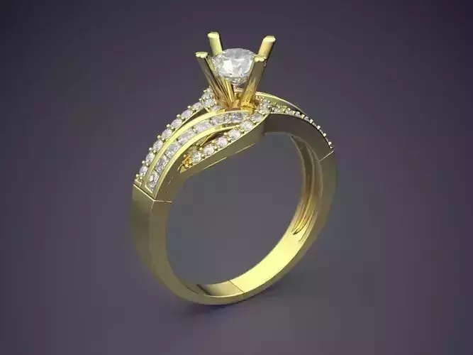 Fancy Golden Engagement Ring With Diamonds and Unique Design