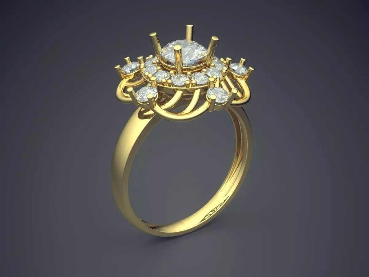 Extravagant Golden Engagement Ring With Diamonds 3D print model