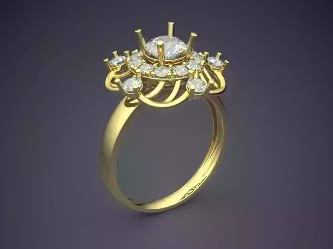 Extravagant Golden Engagement Ring With Diamonds