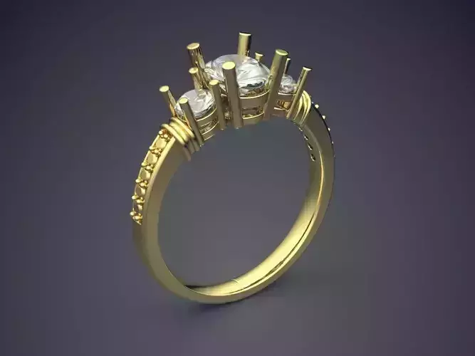 Simple Classic Golden Engagement Ring with Diamonds