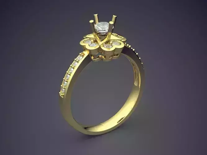 Classic Minimal Flower Design Engagement Ring With Diamond