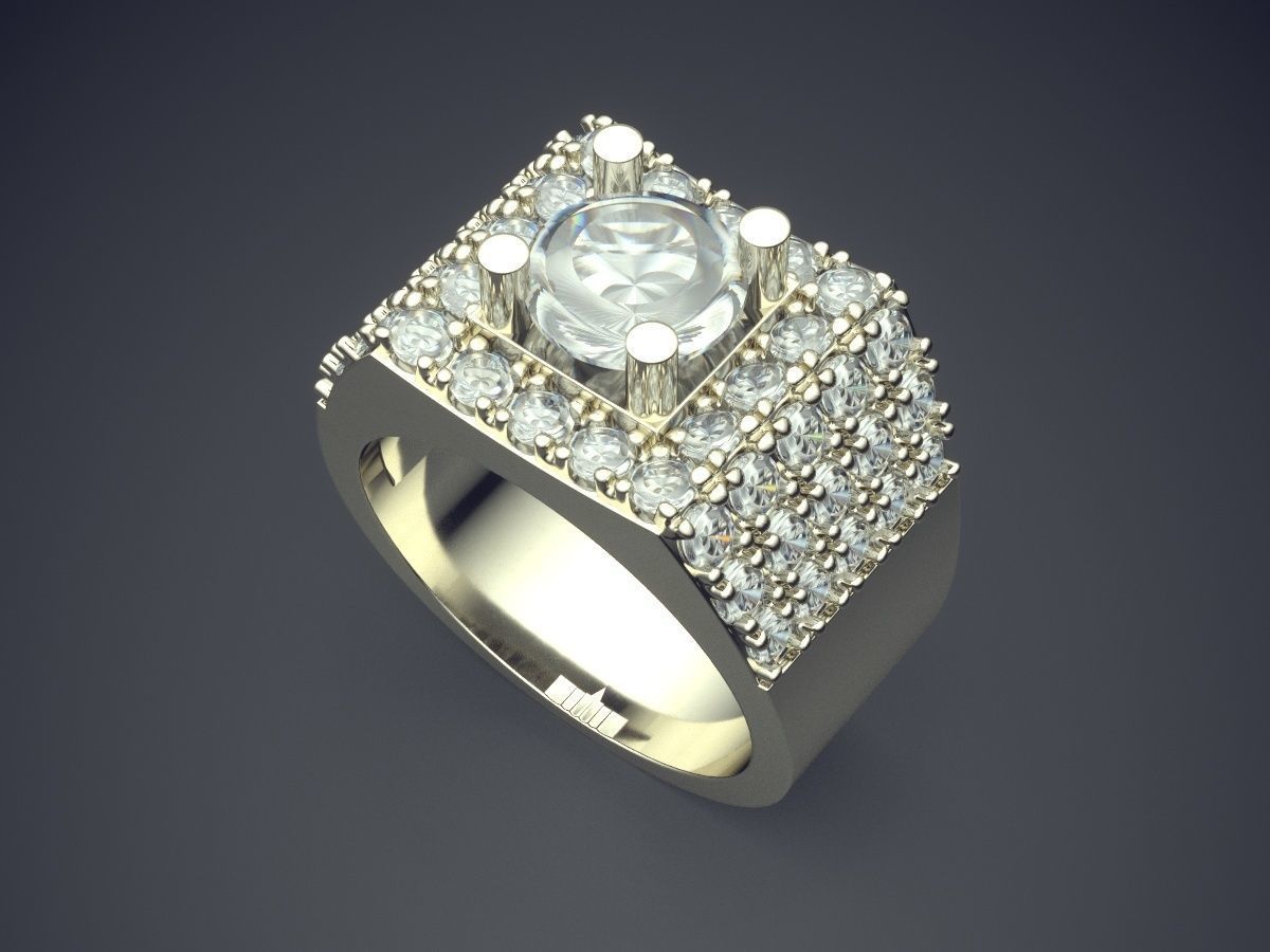 Extravagant Golden Masculine Ring With Diamonds 3D print model_1