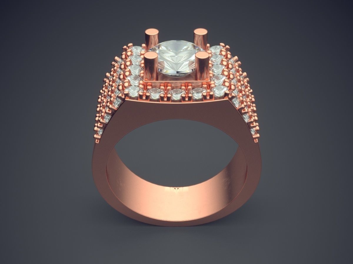 Extravagant Golden Masculine Ring With Diamonds 3D print model_2