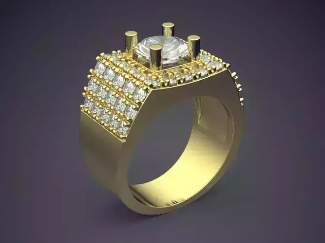 Extravagant Golden Masculine Ring With Diamonds 3D print model