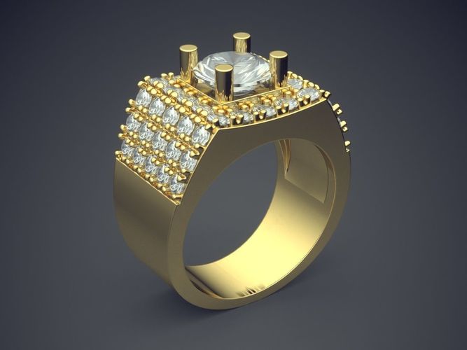 Extravagant Golden Masculine Ring With Diamonds 3D print model