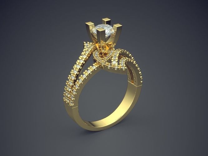 Lovely Unique Engagement Ring With Diamonds and Detailing 3D print model