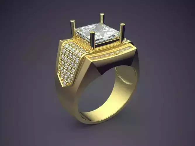 Luxurious Golden Engagement Ring With Diamonds for Men