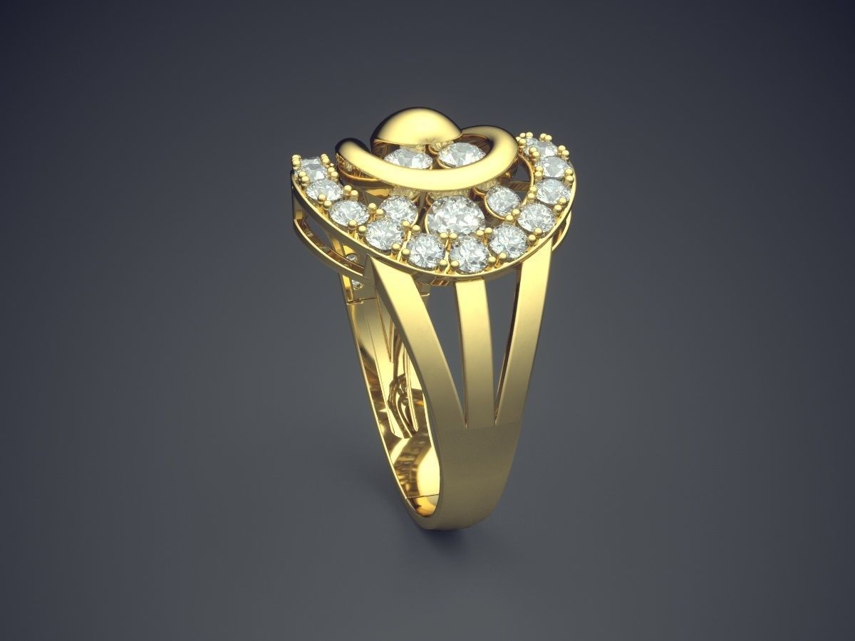 Fancy Extravagant Golden Engagement Ring With Diamonds 3D print model_3