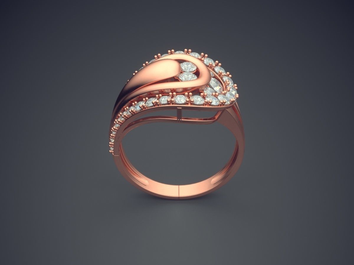 Fancy Extravagant Golden Engagement Ring With Diamonds 3D print model_2