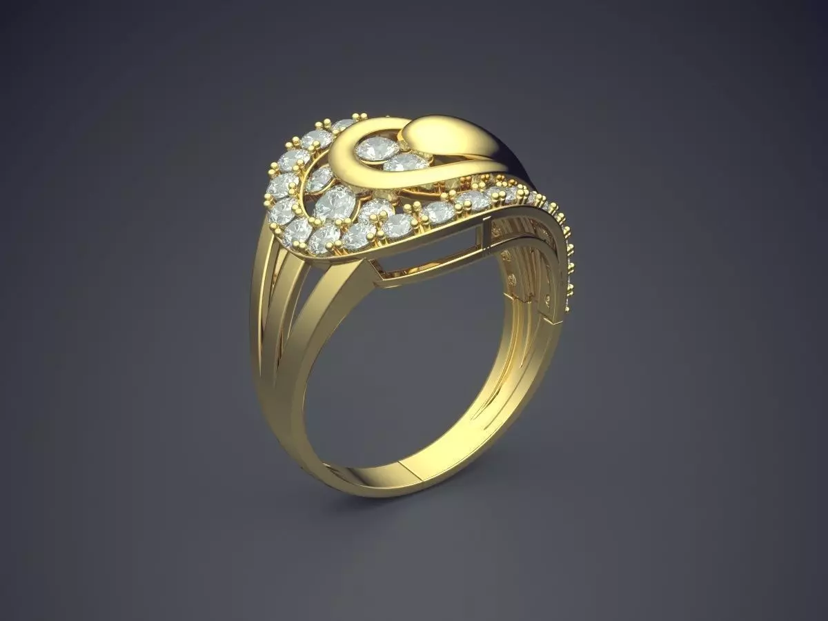 Fancy Extravagant Golden Engagement Ring With Diamonds 3D print model_0