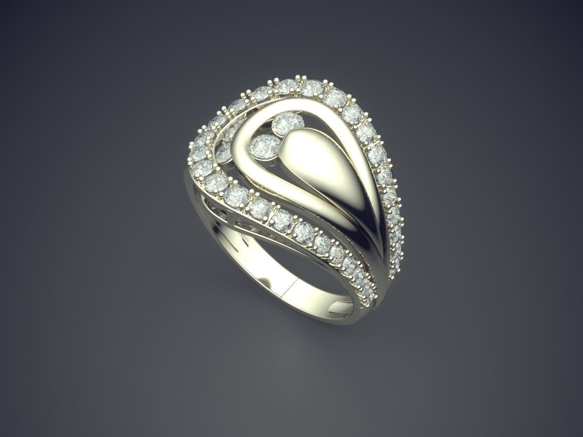 Fancy Extravagant Golden Engagement Ring With Diamonds 3D print model_1