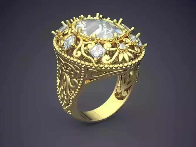 Fancy Extravagant Golden Engagement Ring With Diamonds
