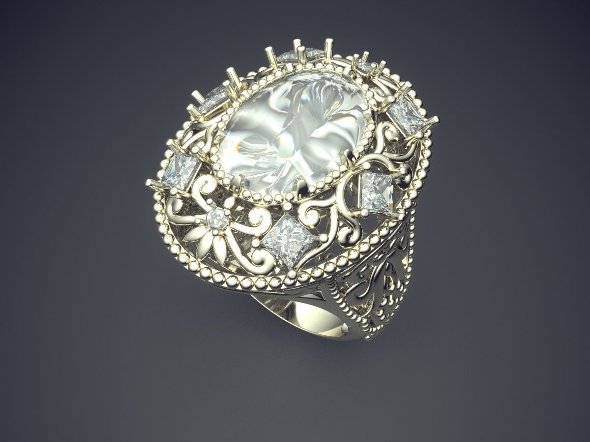 Fancy Extravagant Golden Engagement Ring With Diamonds 3D print model_1