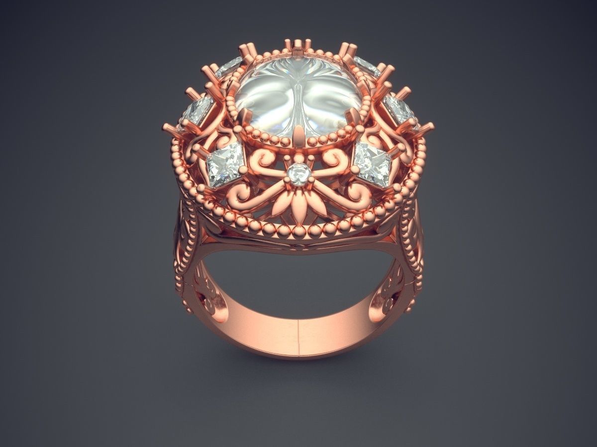 Fancy Extravagant Golden Engagement Ring With Diamonds 3D print model_2