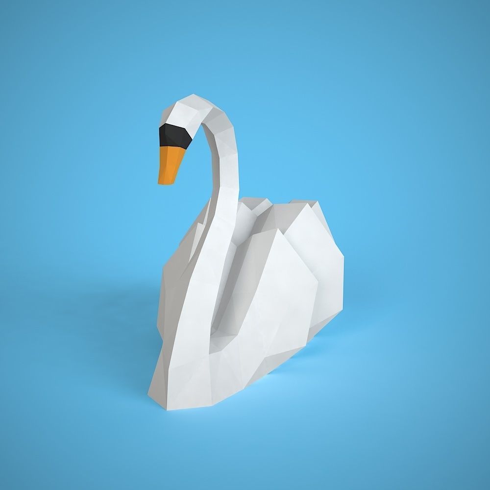 swan stylized low poly Low-poly 3D model_2