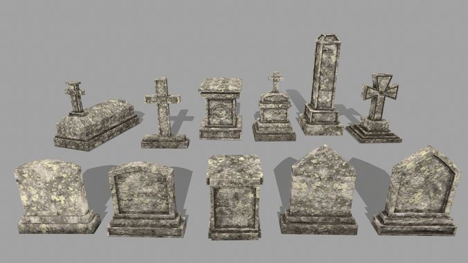 Tombstone 1 group of gravestones Low-poly 3D model
