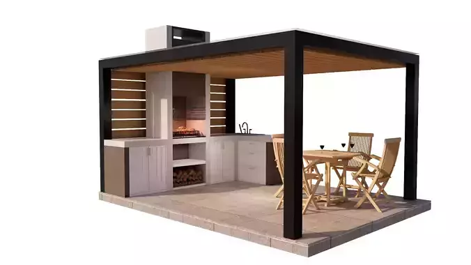 furniture outdoor kitchen  barbecue 3D model Low-poly 3D model