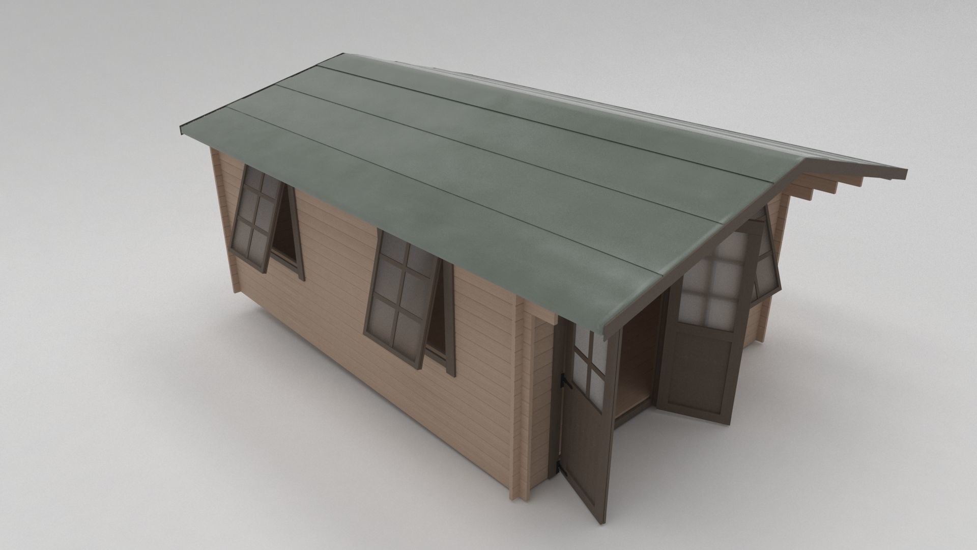 Summer House Log Cabin Garden Office 3D model_2