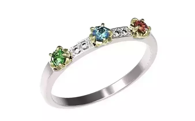 Gold ring with diamonds sapphires rubies and emeralds 26 3D print model
