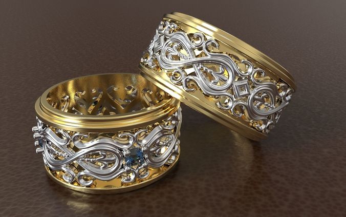 WEDDING RINGS WITH ORNAMENTS 3D print model