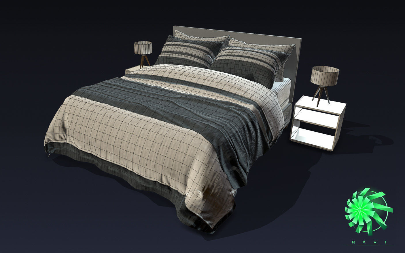 Bed Queen and Individual Size - Living Room Kit  Low-poly 3D model_1