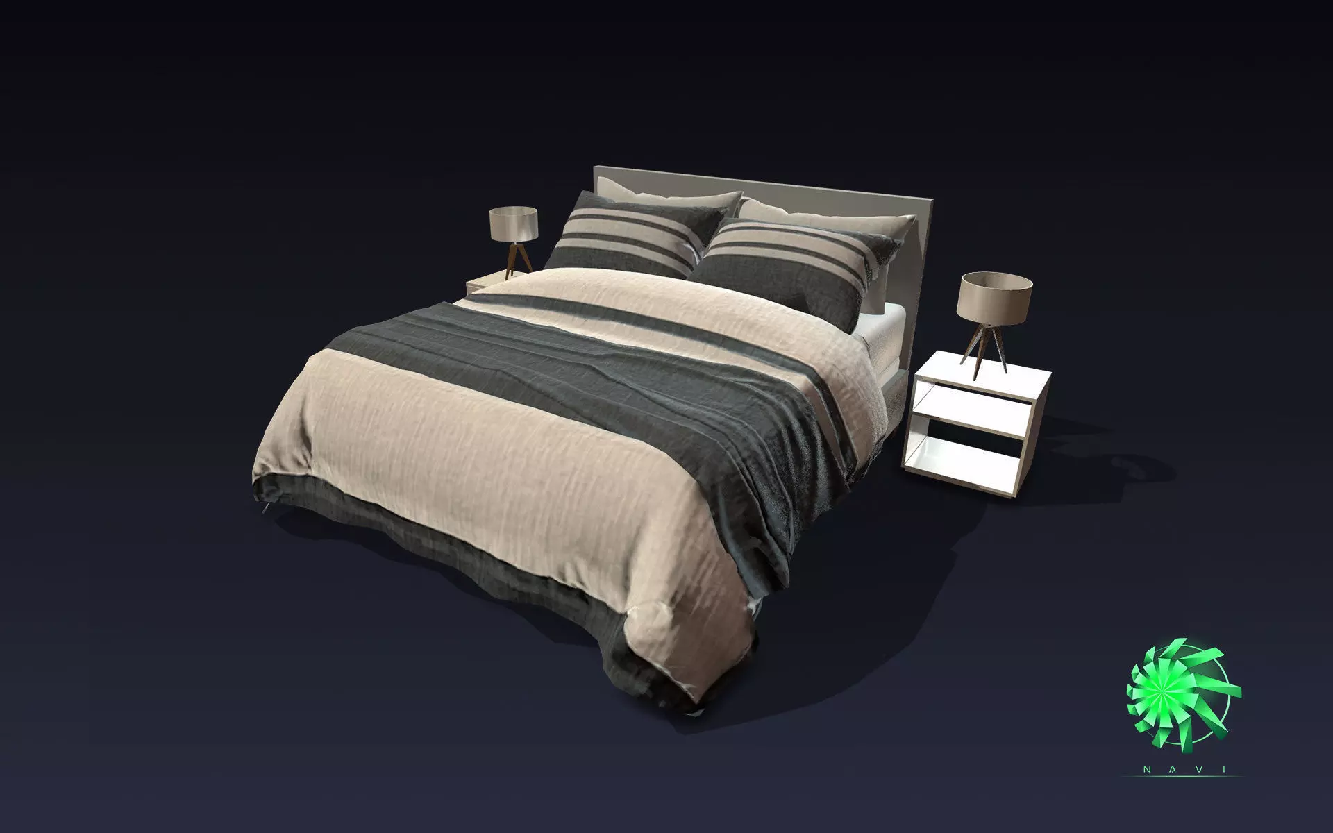 Bed Queen and Individual Size - Living Room Kit  Low-poly 3D model_0