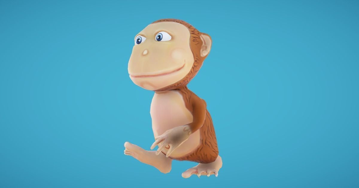 Monkey Hand-Painted Low-poly 3D model_6