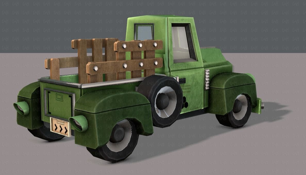 Pickup truck cartoon Low-poly 3D model_4