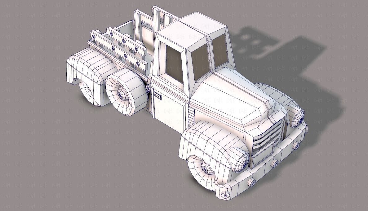Pickup truck cartoon Low-poly 3D model_26