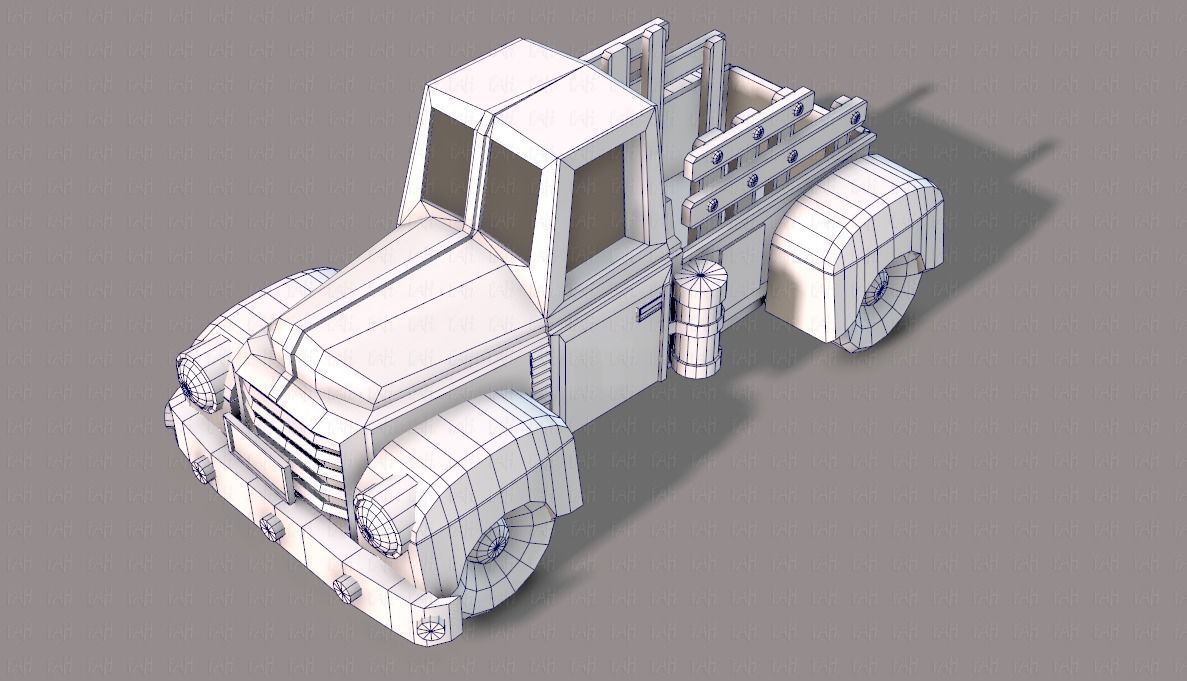 Pickup truck cartoon Low-poly 3D model_32