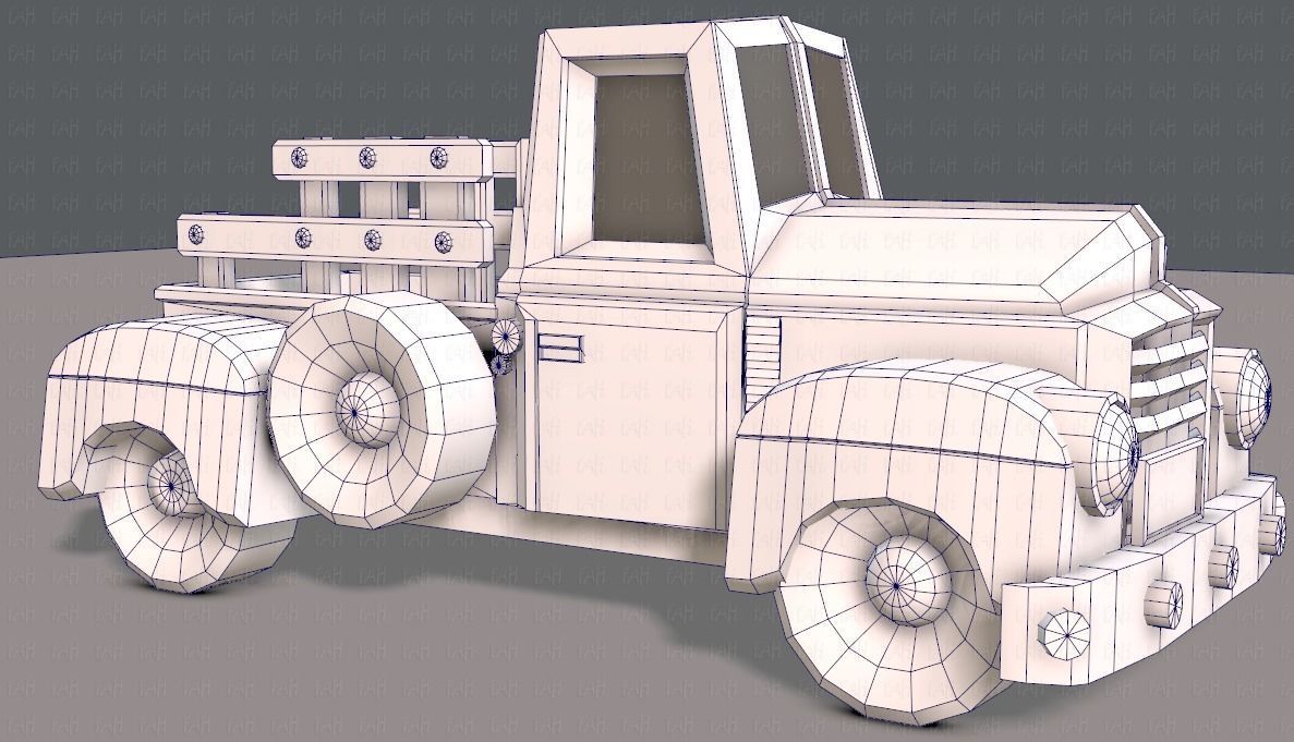 Pickup truck cartoon Low-poly 3D model_34