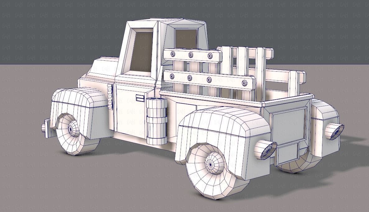 Pickup truck cartoon Low-poly 3D model_14