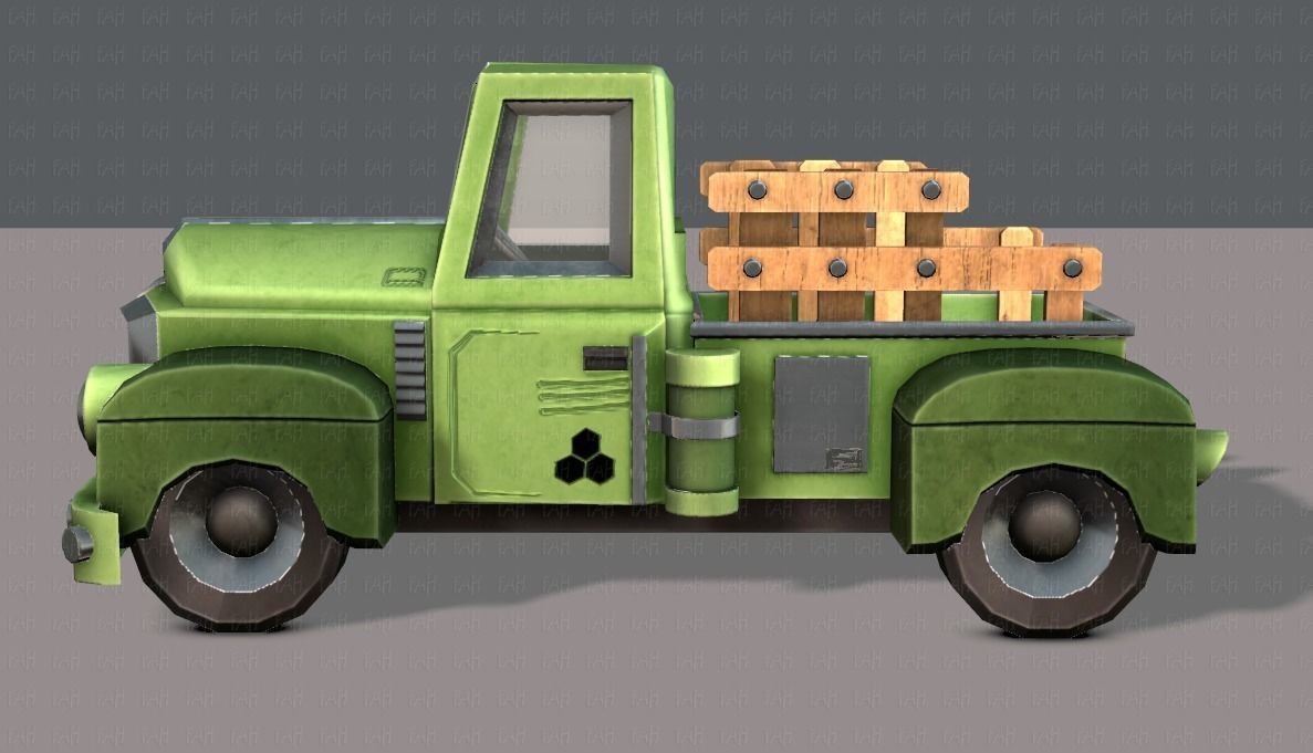 Pickup truck cartoon Low-poly 3D model_7