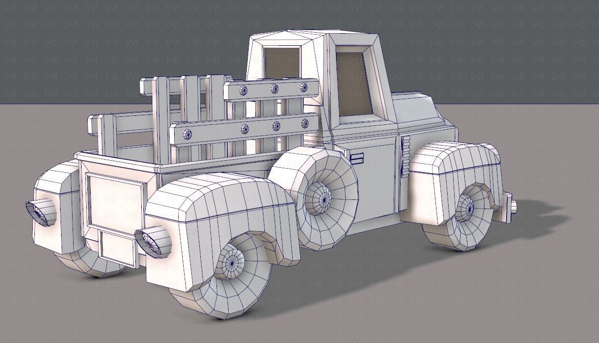 Pickup truck cartoon Low-poly 3D model_12