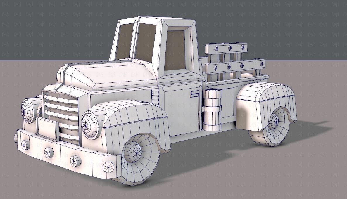 Pickup truck cartoon Low-poly 3D model_16