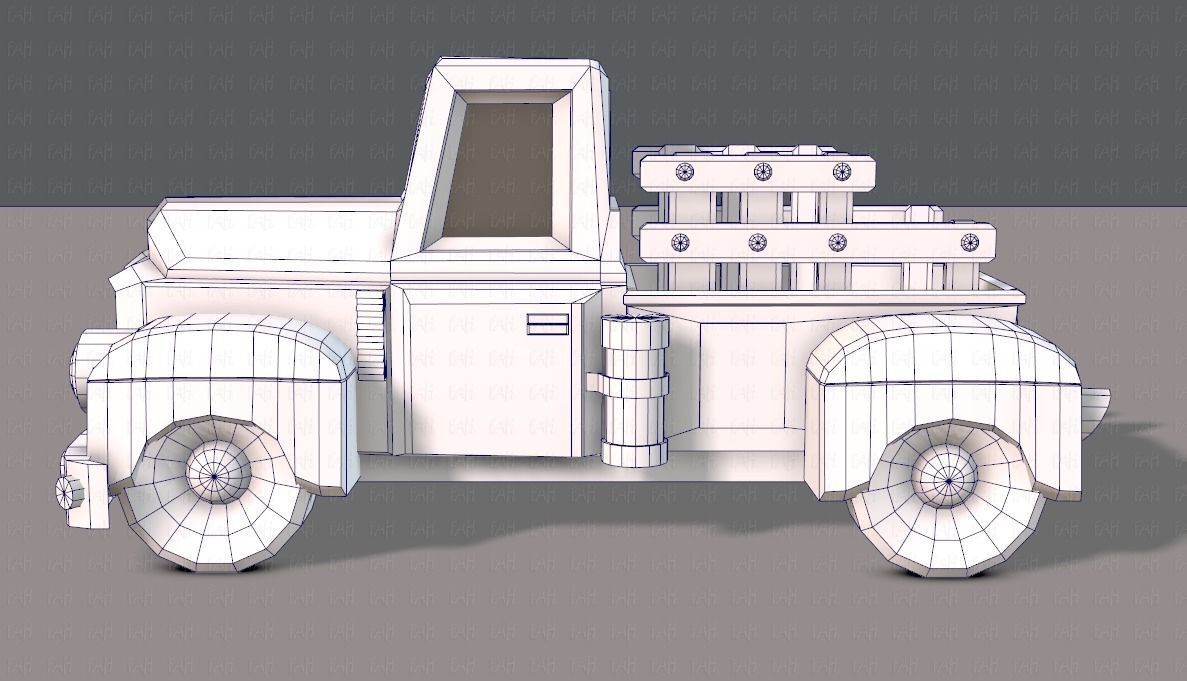 Pickup truck cartoon Low-poly 3D model_15