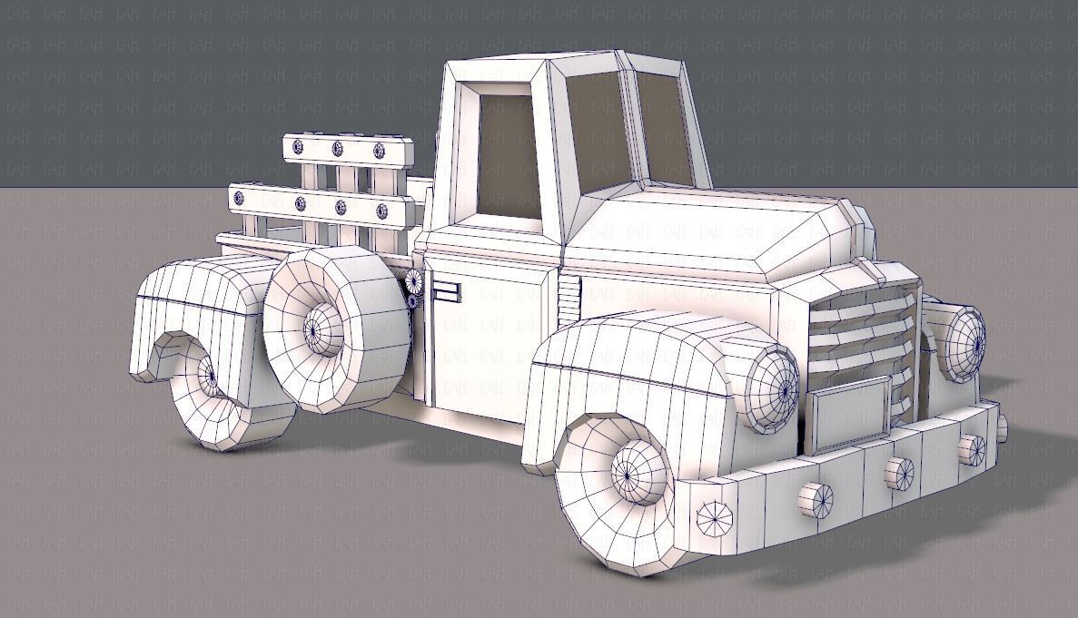 Pickup truck cartoon Low-poly 3D model_10