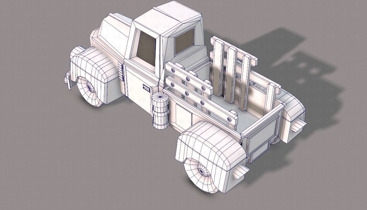 Pickup truck cartoon Low-poly 3D model_30