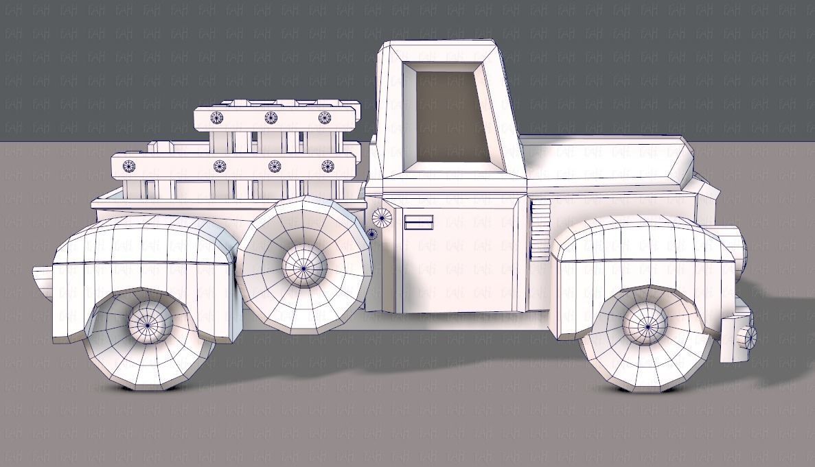 Pickup truck cartoon Low-poly 3D model_11