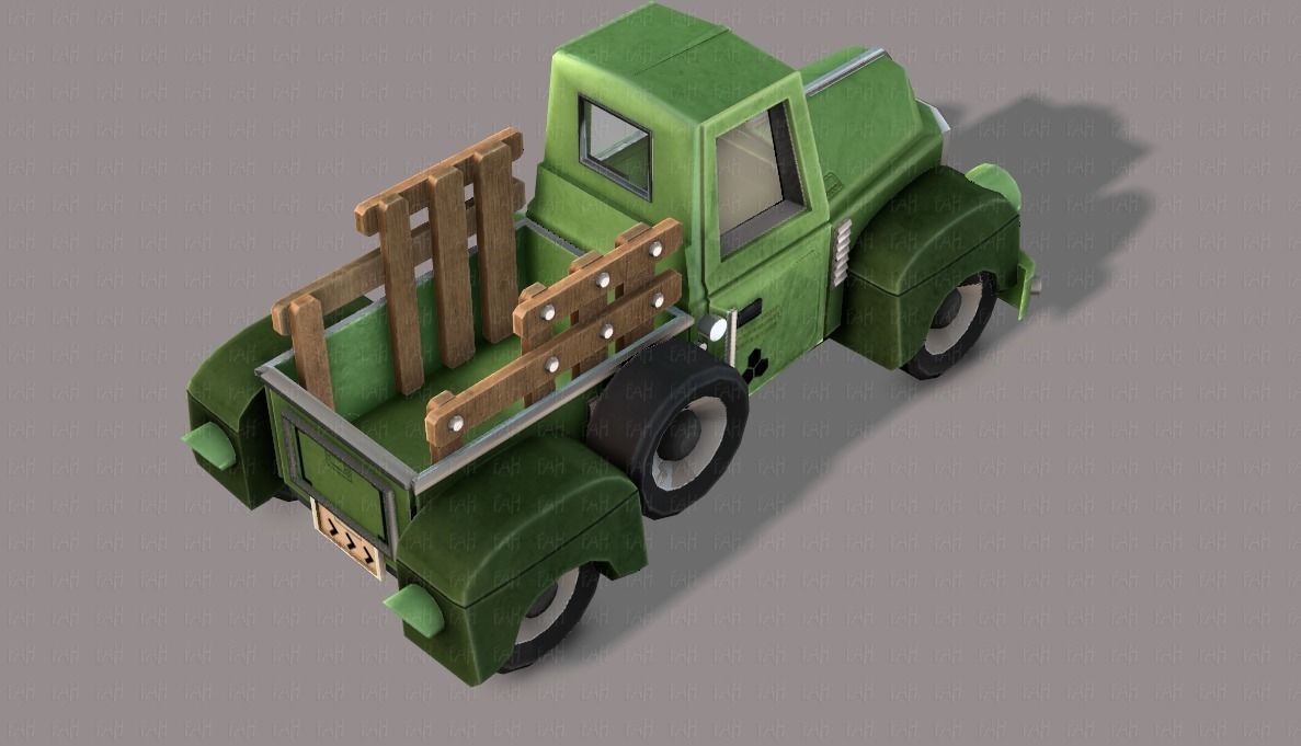 Pickup truck cartoon Low-poly 3D model_20
