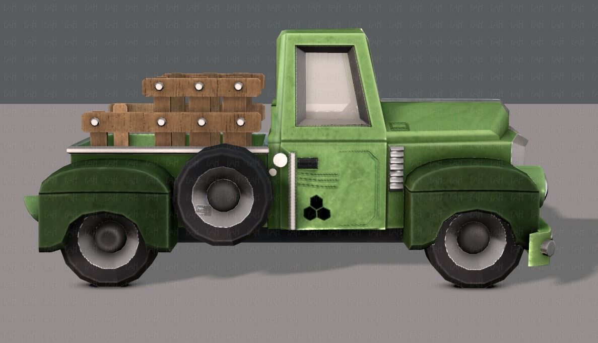 Pickup truck cartoon Low-poly 3D model_3